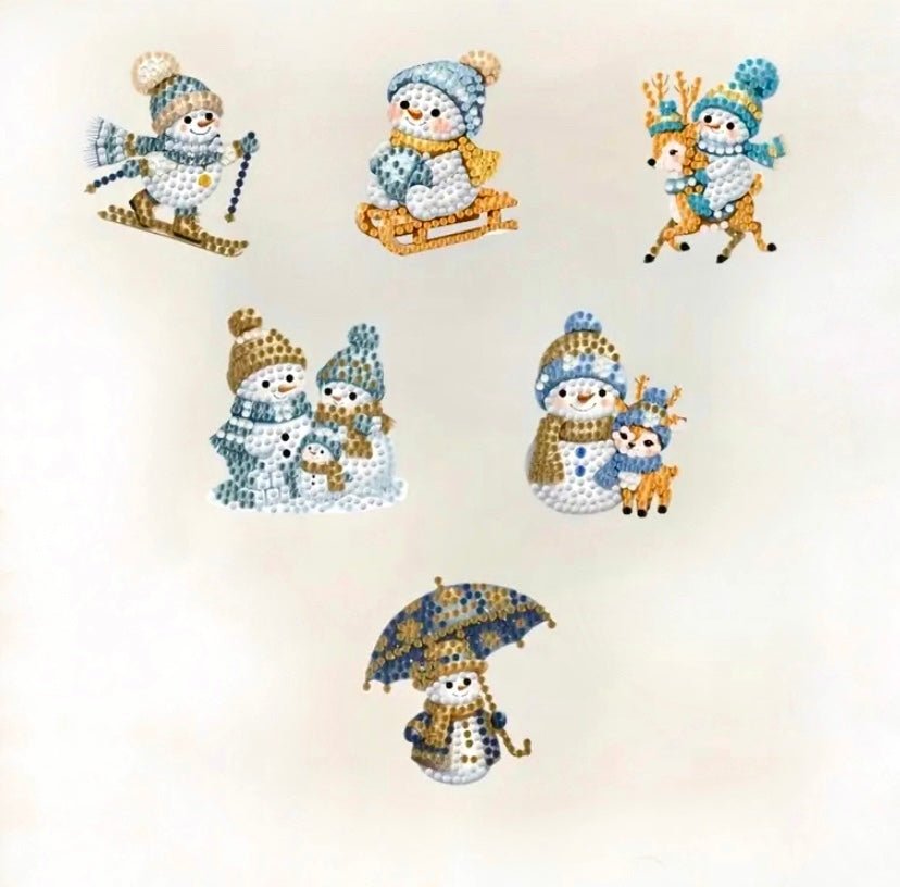 Christmas Snowman Diamond Art Keyring Decorations 6pcs - DIY Christmas Diamond Art Kit - Christmas Decoration Craft Kit in Laminate with Rhinestone Drills - Elegantly You