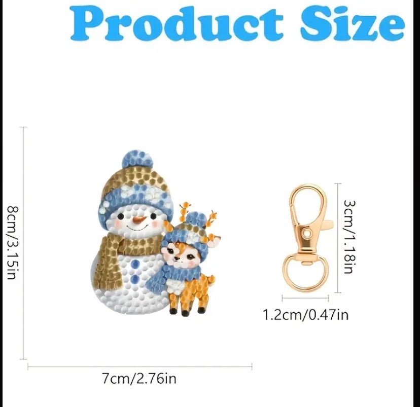 Christmas Snowman Diamond Art Keyring Decorations 6pcs - DIY Christmas Diamond Art Kit - Christmas Decoration Craft Kit in Laminate with Rhinestone Drills - Elegantly You