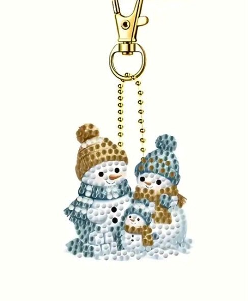 Christmas Snowman Diamond Art Keyring Decorations 6pcs - DIY Christmas Diamond Art Kit - Christmas Decoration Craft Kit in Laminate with Rhinestone Drills - Elegantly You