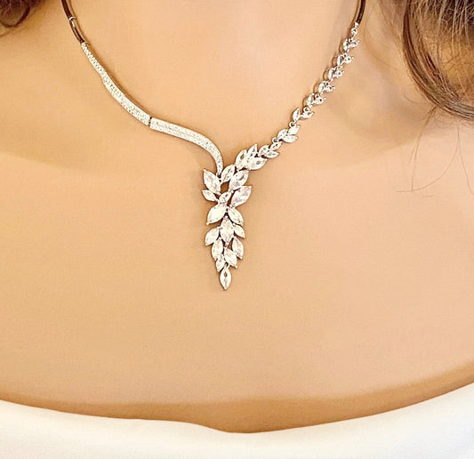 Crystal Cubic Zirconia Jewellery Set Gift for Her Clearance Sale Bridal Necklace Bridal Earrings CZ Jewelry Wedding Set in Silver Colour - Elegantly You