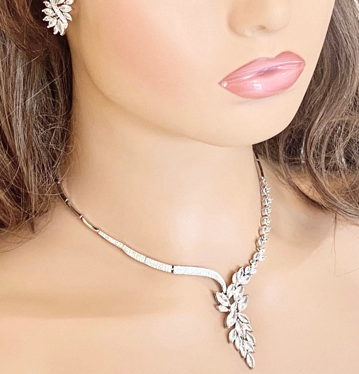 Crystal Cubic Zirconia Jewellery Set Gift for Her Clearance Sale Bridal Necklace Bridal Earrings CZ Jewelry Wedding Set in Silver Colour - Elegantly You