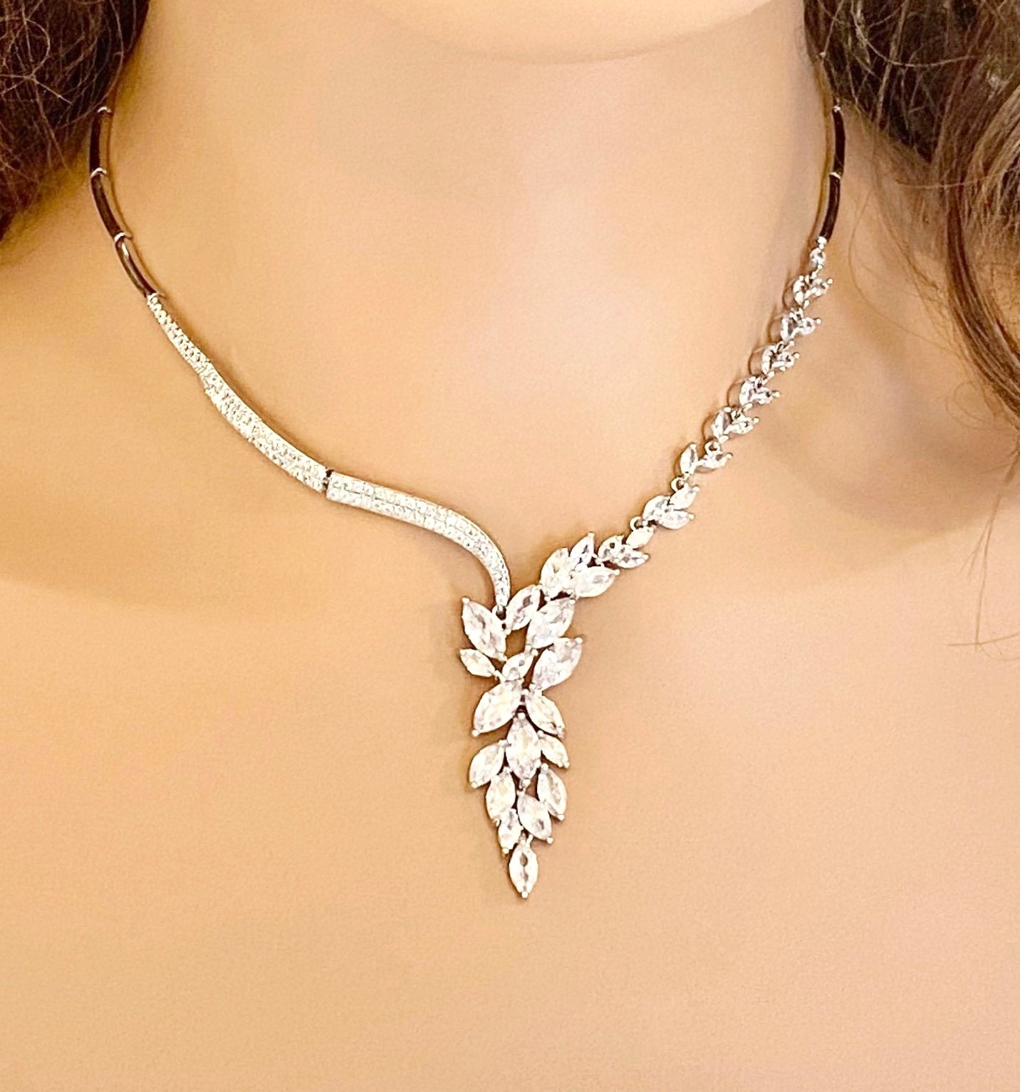 Crystal Cubic Zirconia Jewellery Set Gift for Her Clearance Sale Bridal Necklace Bridal Earrings CZ Jewelry Wedding Set in Silver Colour - Elegantly You