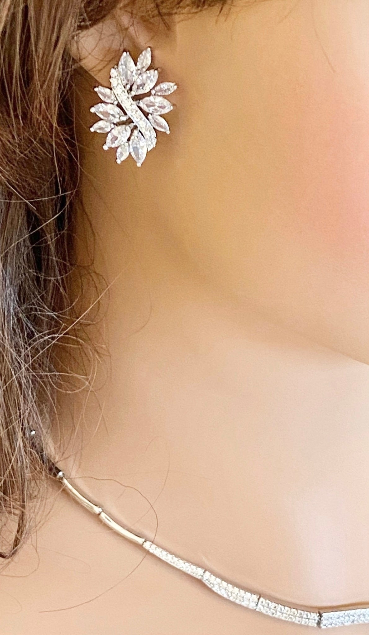 Crystal Cubic Zirconia Jewellery Set Gift for Her Clearance Sale Bridal Necklace Bridal Earrings CZ Jewelry Wedding Set in Silver Colour - Elegantly You