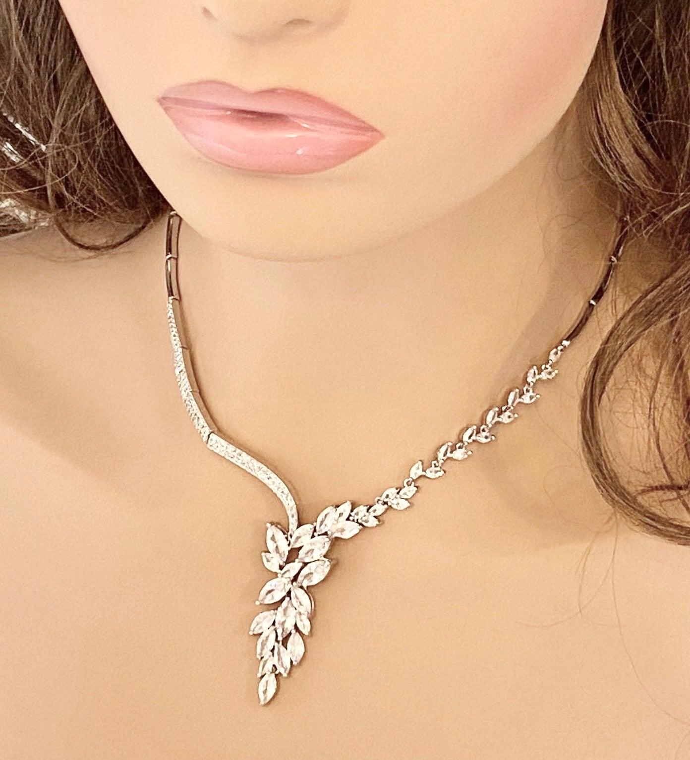 Crystal Cubic Zirconia Jewellery Set Gift for Her Clearance Sale Bridal Necklace Bridal Earrings CZ Jewelry Wedding Set in Silver Colour - Elegantly You