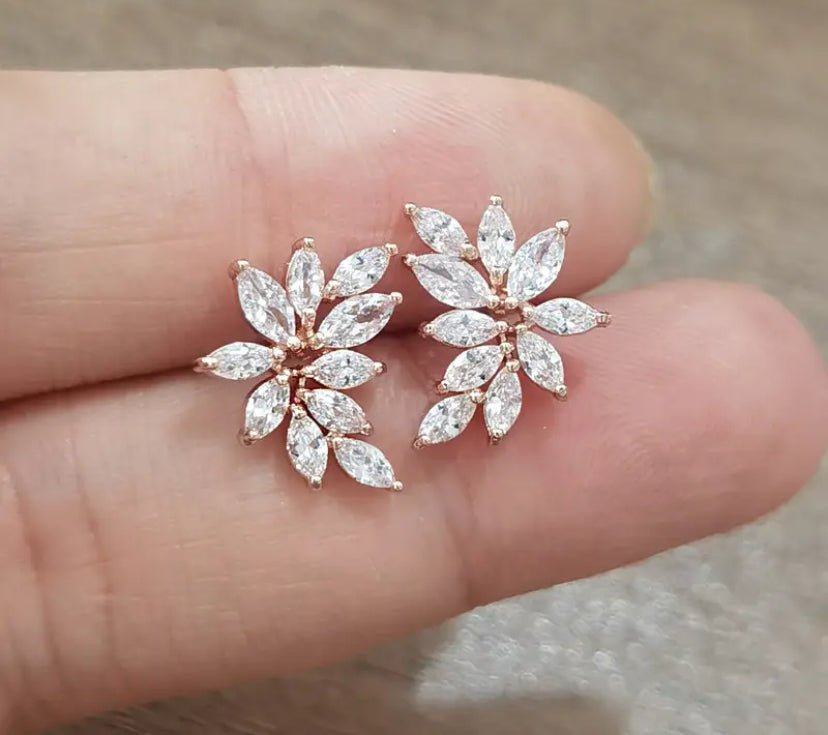 Crystal CZ Jewellery Set Gift for Her or Bridal Necklace Leaf Bridal Earrings and Bracelet Silver Jewelry Wedding Set Leaf Style Design in Silver, Gold and Rose Gold - Floralific