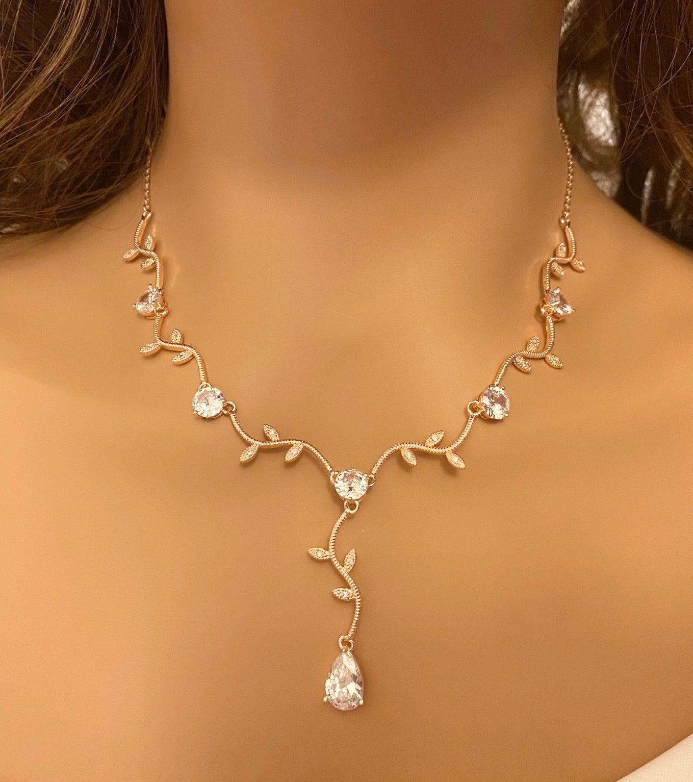 Crystal Jewellery Gift for Her. Bridal Necklace Earrings Cubic Zirconia Silver Jewelry Wedding Jewellery Set Simple Droplet Earrings Boxed in Silver, Gold & Rose Gold - Floralific