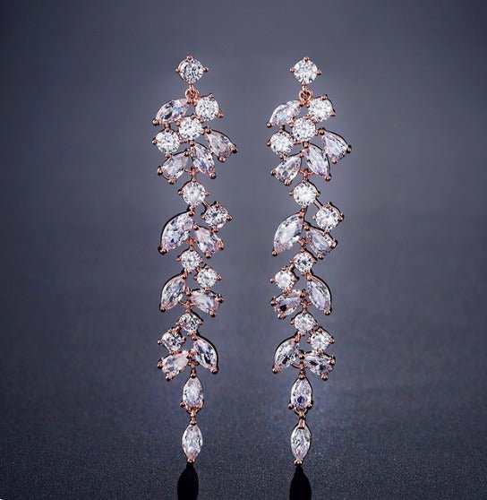 CZ Crystal Dangle Earrings Gift for Her, Two Tone Diamante Silver Long Dangle Rhinestone Earrings Perfect Gift in Jewellery Box in Silver, Gold and Rose Gold - Floralific