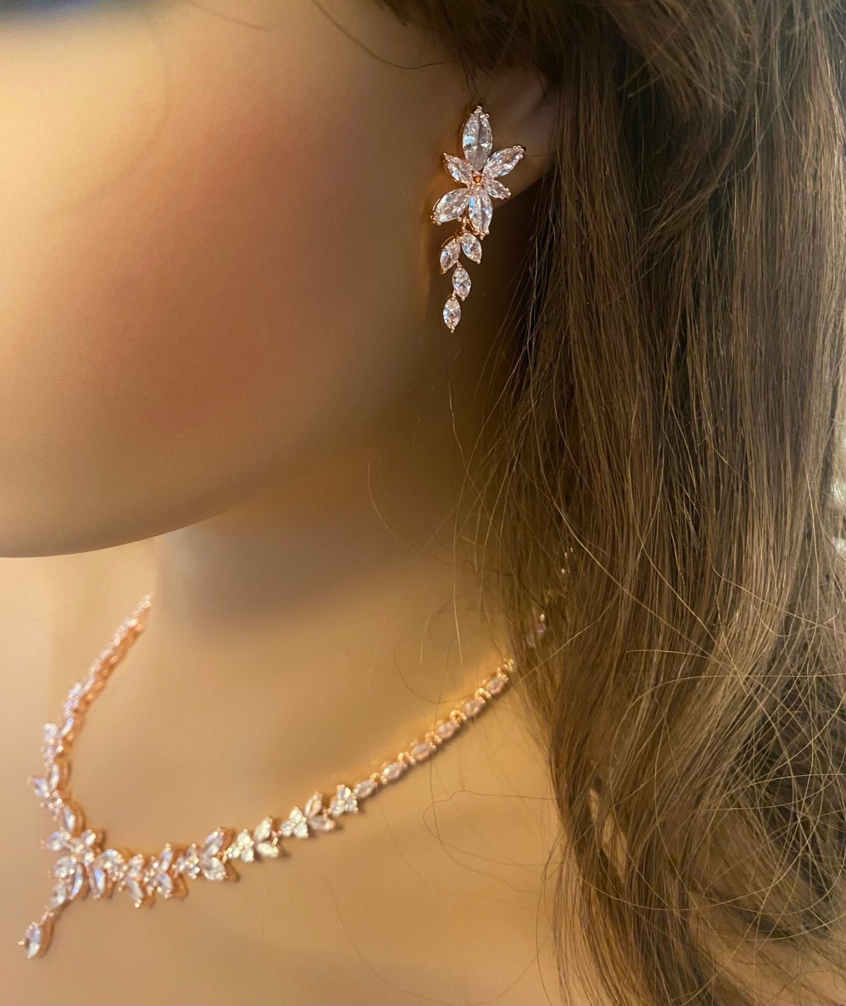 CZ Crystal Star Dangle Drop Bridal Earrings or Gift for Her Wedding Earrings in Silver, Gold and Rose Gold - Floralific