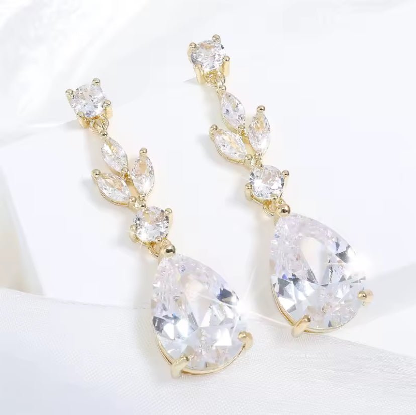 CZ Crystal Tear Drop Bridal Earrings or Gift for Her in Silver, Gold and Rose Gold - Elegantly You