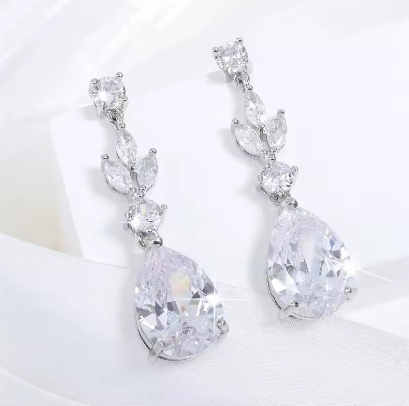 CZ Crystal Tear Drop Bridal Earrings or Gift for Her in Silver, Gold and Rose Gold - Elegantly You