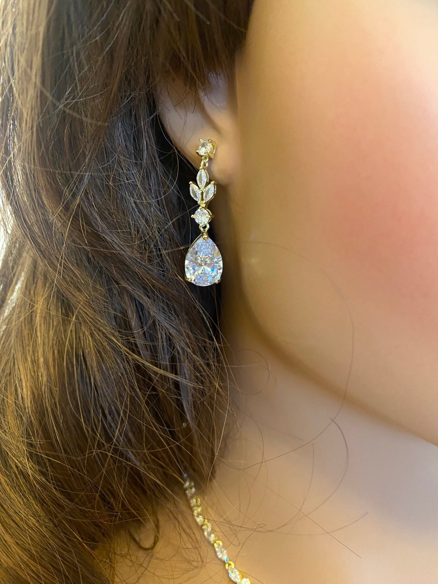 CZ Crystal Tear Drop Bridal Earrings or Gift for Her Wedding Earrings in Silver, Gold and Rose Gold - Floralific