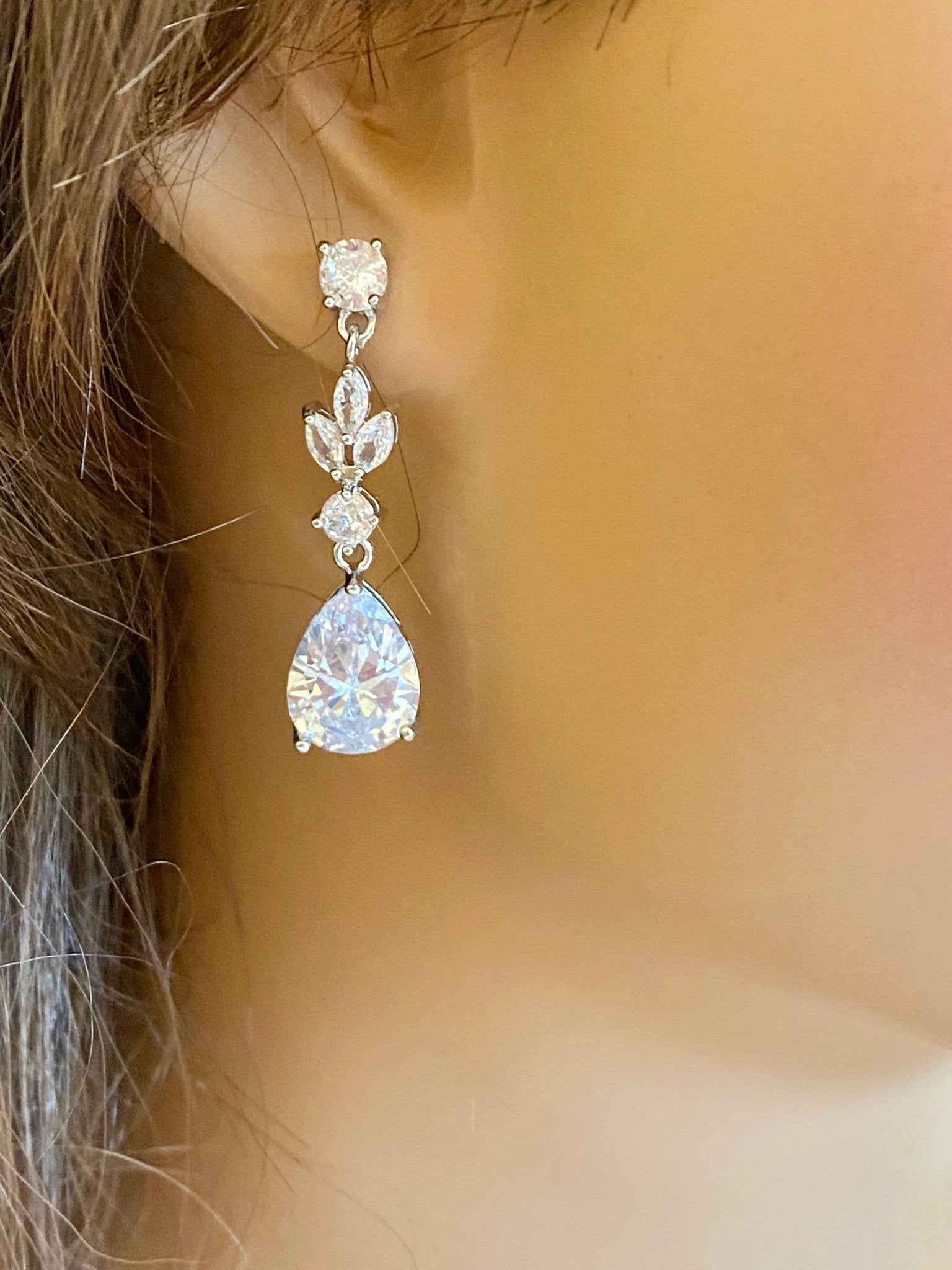 CZ Crystal Tear Drop Bridal Earrings or Gift for Her Wedding Earrings in Silver, Gold and Rose Gold - Floralific