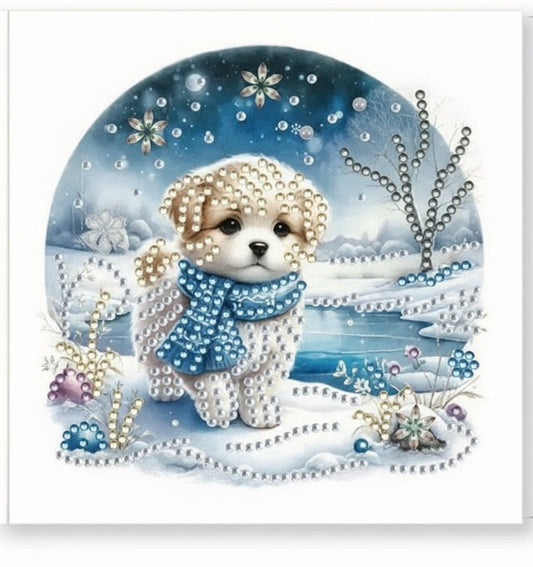 Diamond Art Christmas Cards 6pcs Snow Dogs - DIY Diamond Art Kits - Elegantly You