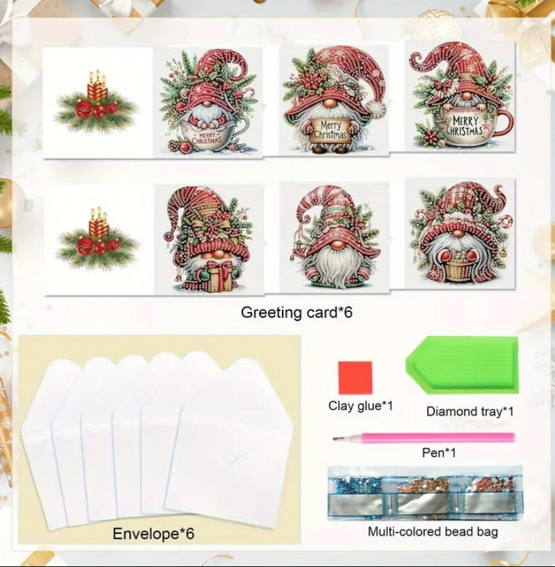 Diamond Art Christmas Cards Christmas Gonks 6pcs - DIY Diamond Art Kits - Elegantly You