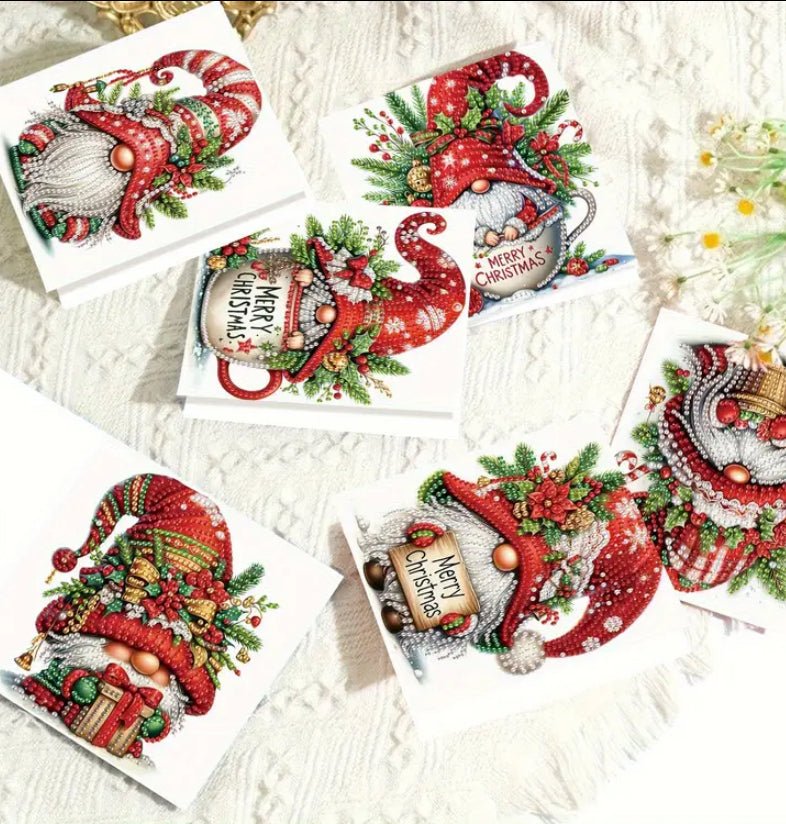 Diamond Art Christmas Cards Christmas Gonks 6pcs - DIY Diamond Art Kits - Elegantly You