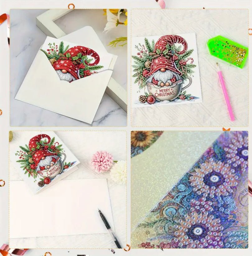 Diamond Art Christmas Cards Christmas Gonks 6pcs - DIY Diamond Art Kits - Elegantly You