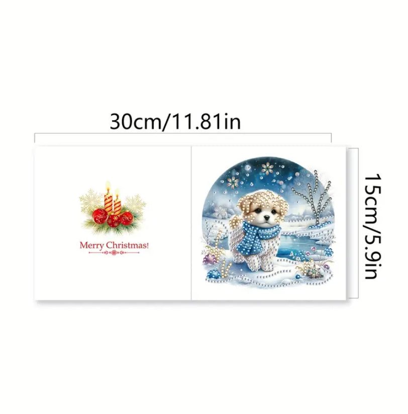 Diamond Art Christmas Cards Snow Dogs 6pcs - DIY Diamond Art Kits - Elegantly You