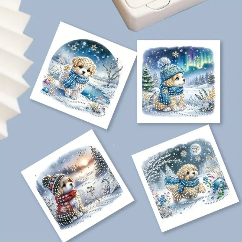 Diamond Art Christmas Cards Snow Dogs 6pcs - DIY Diamond Art Kits - Elegantly You