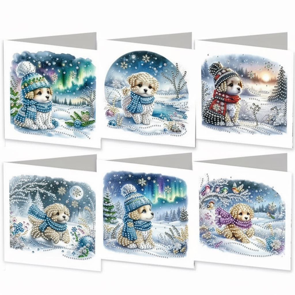 Diamond Art Christmas Cards Snow Dogs 6pcs - DIY Diamond Art Kits - Elegantly You