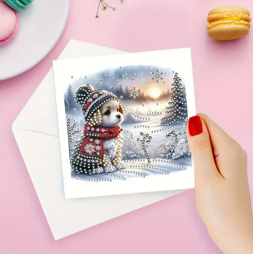 Diamond Art Christmas Cards Snow Dogs 6pcs - DIY Diamond Art Kits - Elegantly You