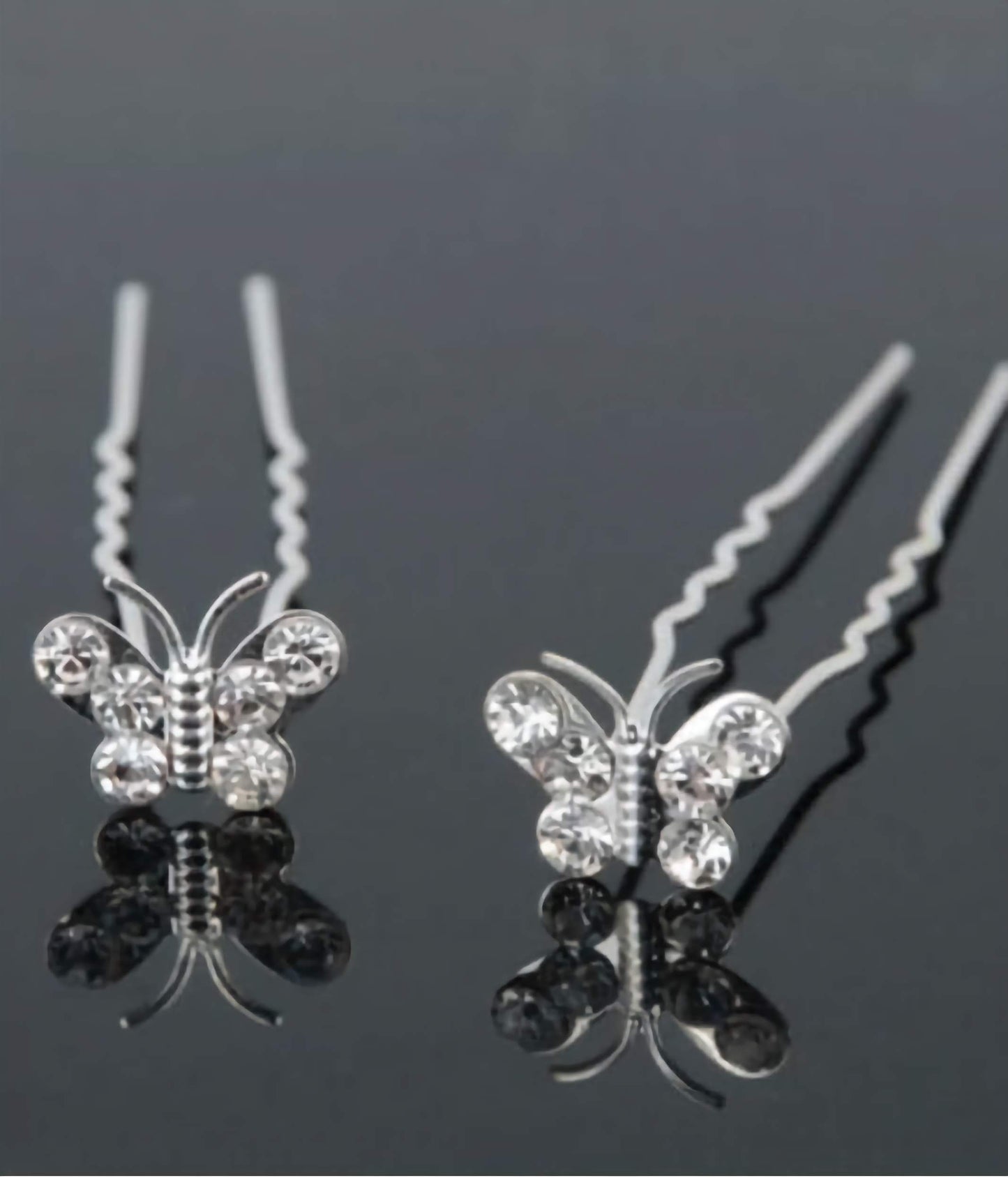 Ensemble de 5 épingles à cheveux de mariage papillon argenté, bijoux de cheveux de fille de fleur, demoiselle d'honneur, accessoires de cheveux de mariage de mariée, poignées diamant cristal