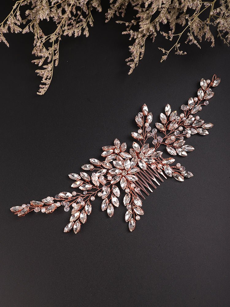 Large Bridal Crystal Wedding Hair Accessory in Rose Gold Bridal Wedding Hair Accessories Hair Vine/Comb Wedding Hair Jewellery - Floralific