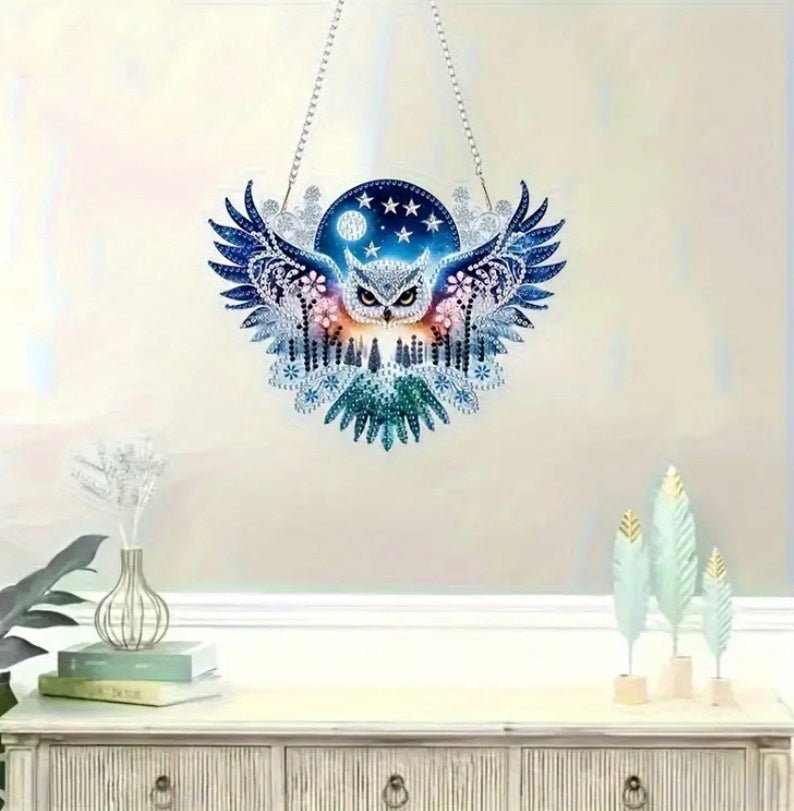 Owl Suncatcher - DIY Christmas Diamond Art Kit - Craft Kit in Acrylic with Rhinestone Drills - Elegantly You