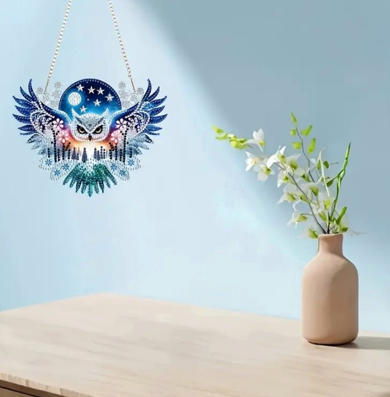 Owl Suncatcher - DIY Christmas Diamond Art Kit - Craft Kit in Acrylic with Rhinestone Drills - Elegantly You