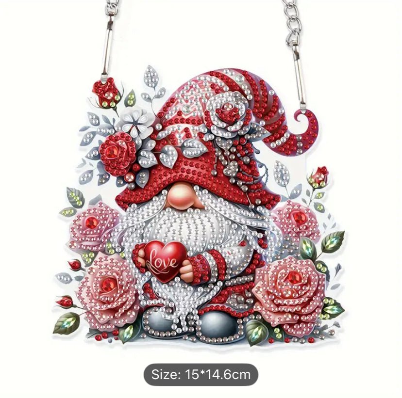 Red Christmas Gonk Suncatcher - DIY Christmas Diamond Art Kit - Christmas Decoration Craft Kit in Acrylic with Rhinestone Drills - Elegantly You