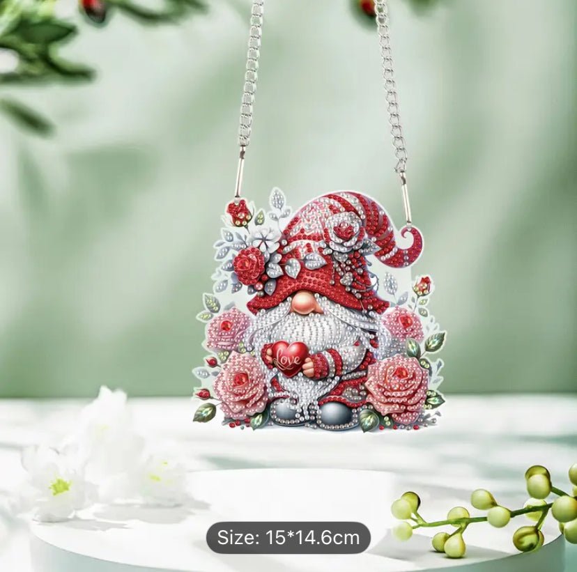 Red Christmas Gonk Suncatcher - DIY Christmas Diamond Art Kit - Christmas Decoration Craft Kit in Acrylic with Rhinestone Drills - Elegantly You