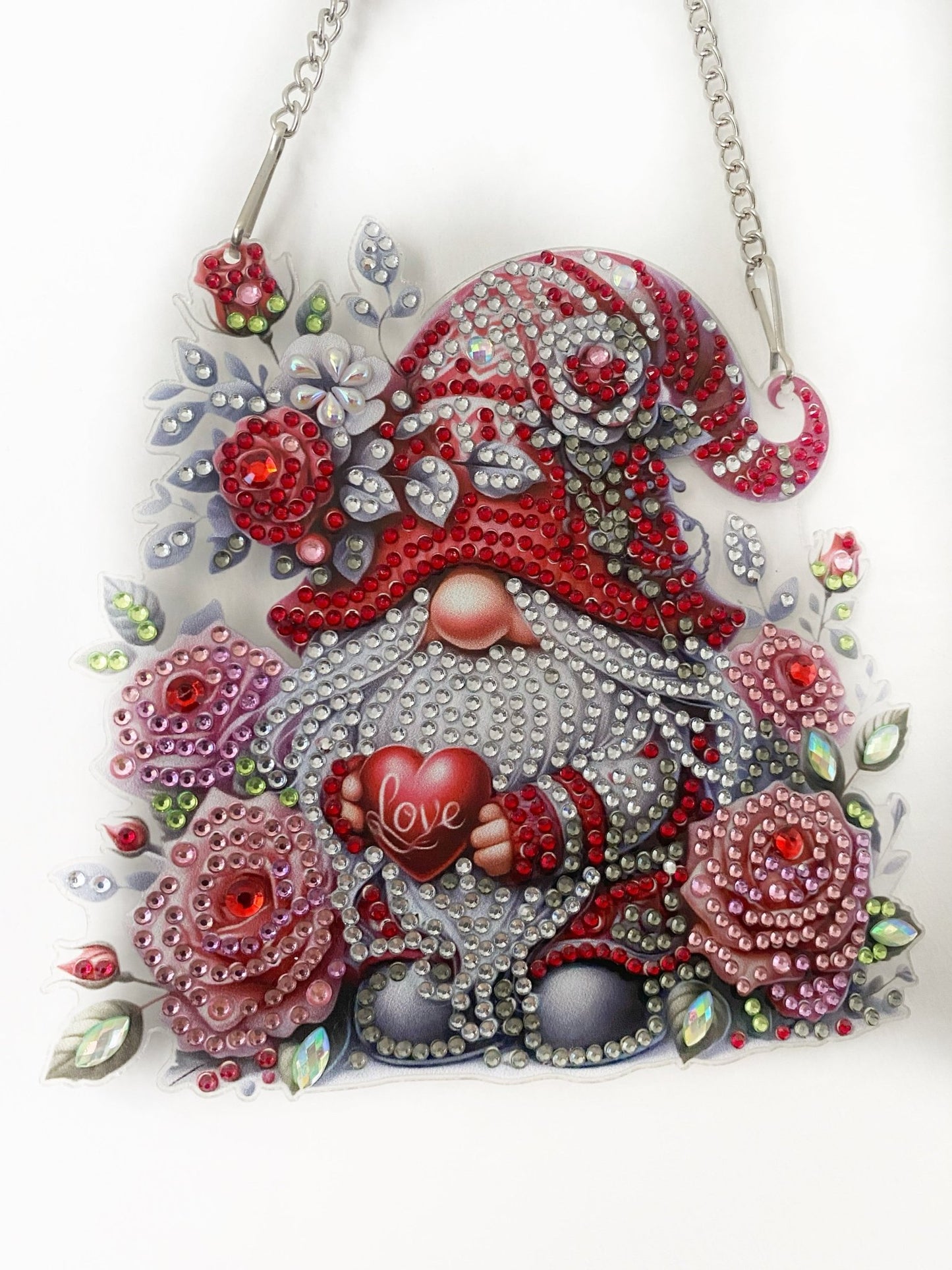 Red Christmas Gonk Suncatcher - DIY Christmas Diamond Art Kit - Christmas Decoration Craft Kit in Acrylic with Rhinestone Drills - Elegantly You