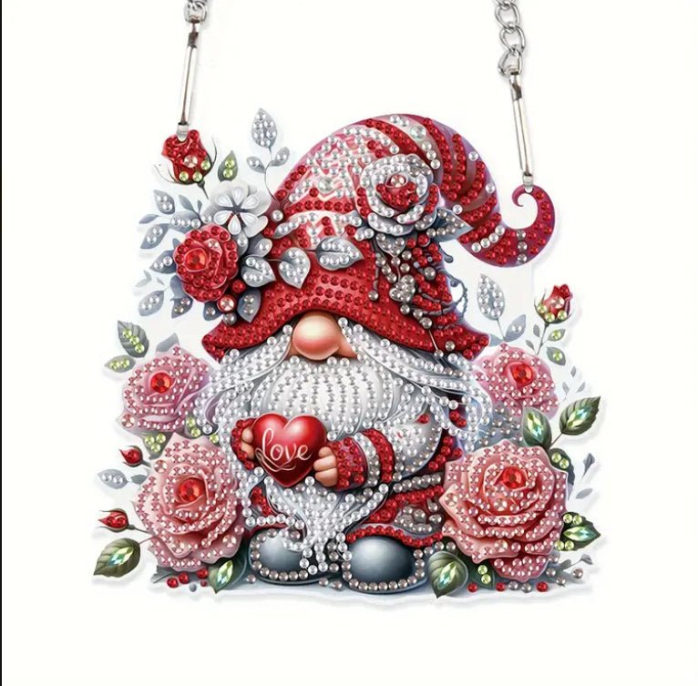 Red Christmas Gonk Suncatcher - DIY Christmas Diamond Art Kit - Christmas Decoration Craft Kit in Acrylic with Rhinestone Drills - Elegantly You