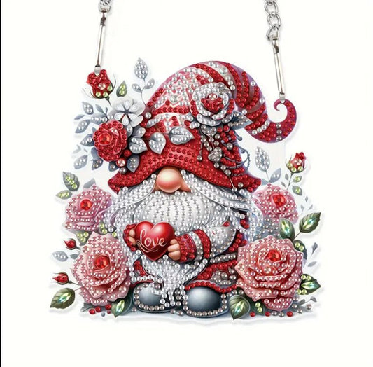 Red Christmas Gonk Suncatcher - DIY Christmas Diamond Art Kit - Christmas Decoration Craft Kit in Acrylic with Rhinestone Drills - Elegantly You