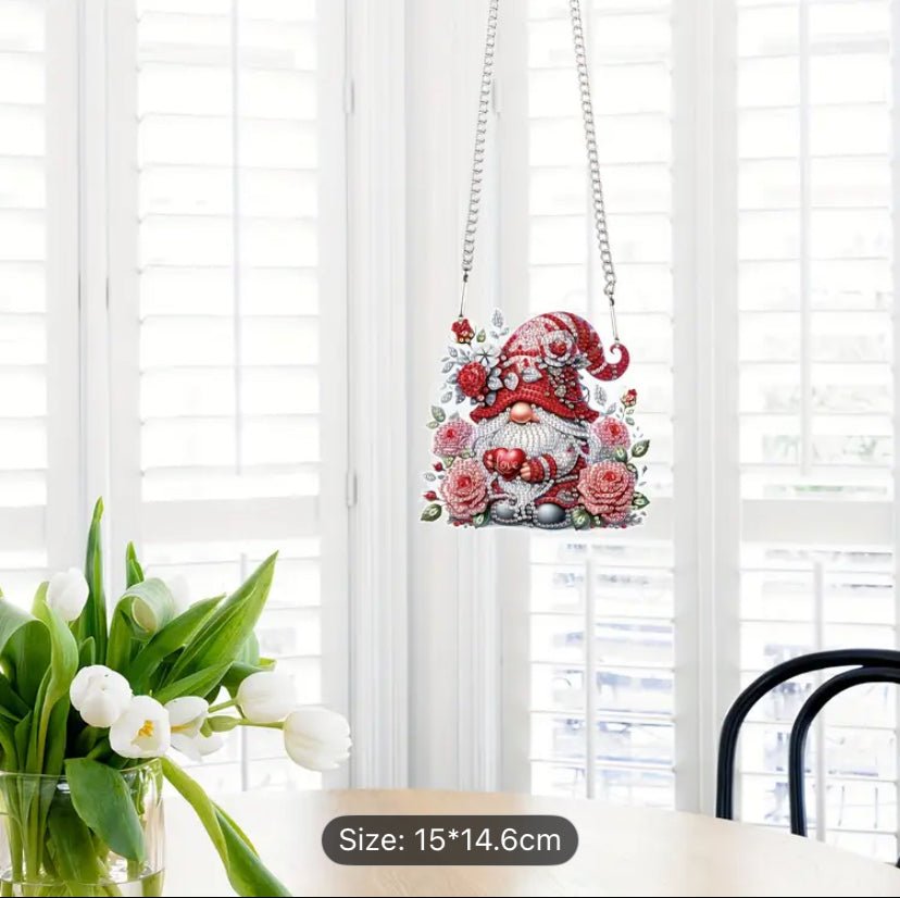 Red Christmas Gonk Suncatcher - DIY Christmas Diamond Art Kit - Christmas Decoration Craft Kit in Acrylic with Rhinestone Drills - Elegantly You