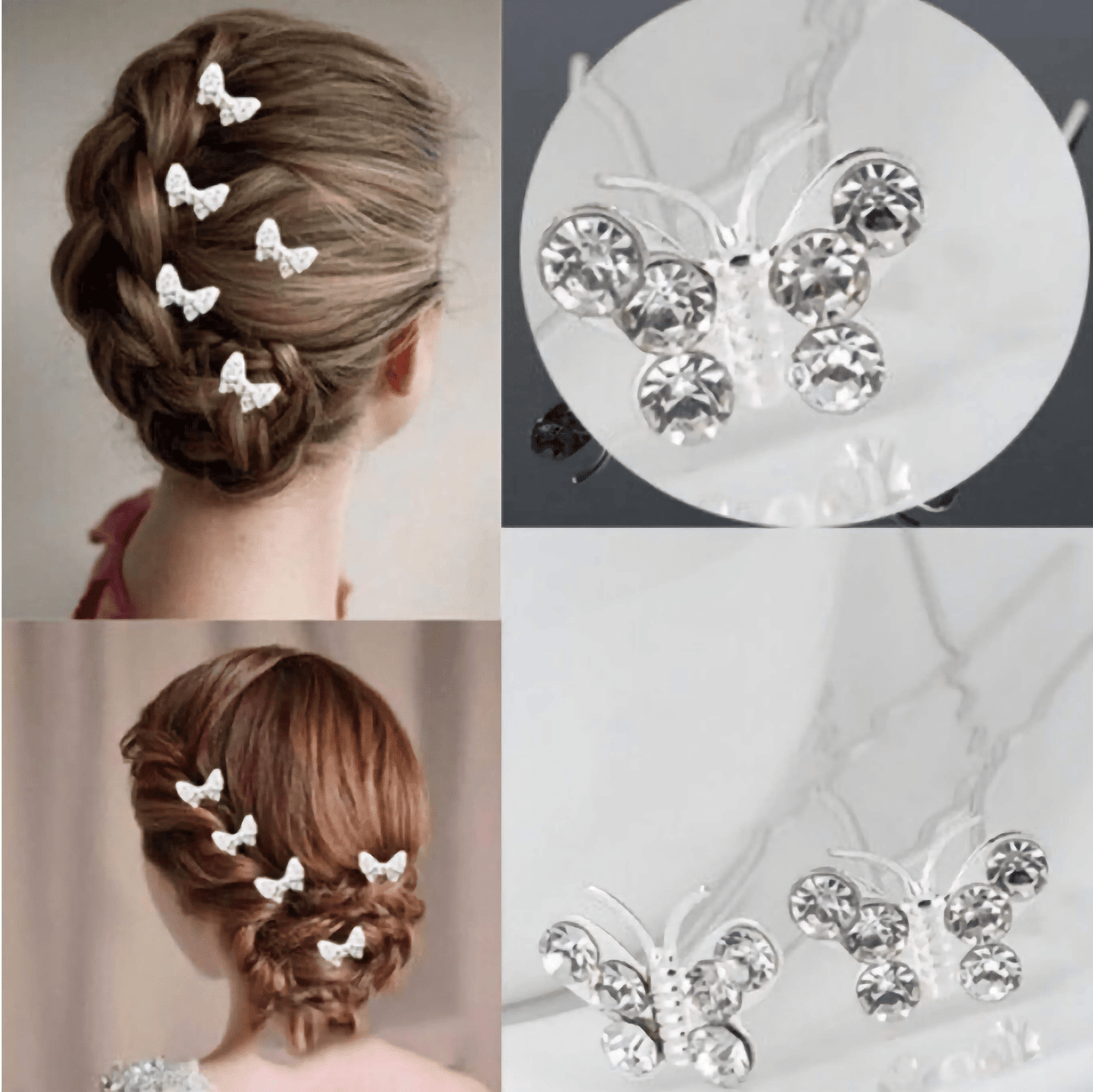 Silver Crystal Butterfly Wedding Hair Pins Sets Flower Girl Bridesmaid Wedding Hair Accessories - Floralific