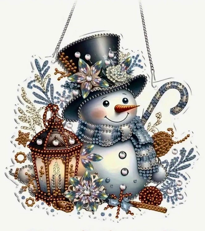 Snowman DIY Diamond Art Kit - Christmas Diamond Art Suncatcher - Christmas Decoration Craft Kit in Acrylic with Rhinestone Drills - Elegantly You