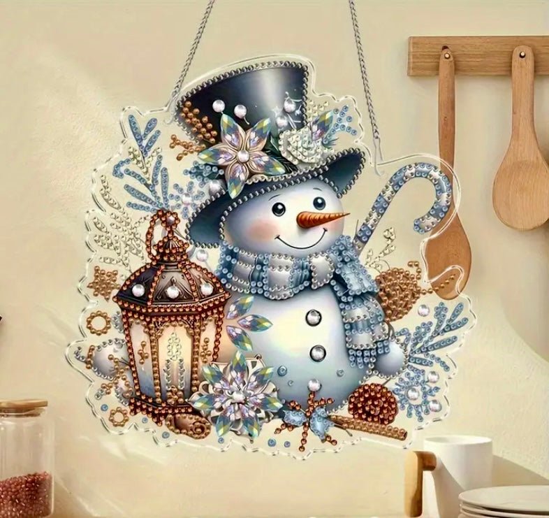 Snowman DIY Diamond Art Kit - Christmas Diamond Art Suncatcher - Christmas Decoration Craft Kit in Acrylic with Rhinestone Drills - Elegantly You