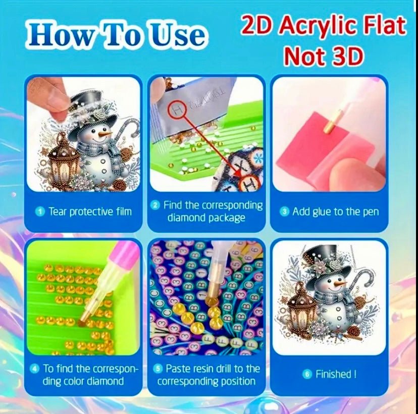 Snowman DIY Diamond Art Kit - Christmas Diamond Art Suncatcher - Christmas Decoration Craft Kit in Acrylic with Rhinestone Drills - Elegantly You