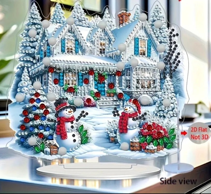 Snowman House DIY Diamond Art Kit - Christmas Diamond Art Ornament - Christmas Decoration Craft Kit in Acrylic - Elegantly You