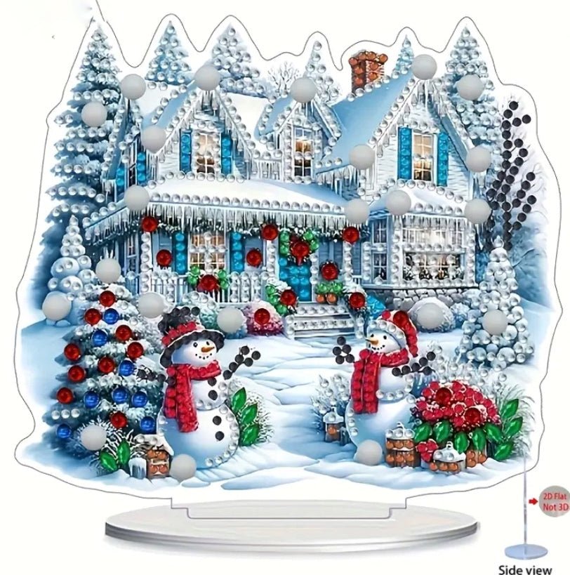 Snowman House DIY Diamond Art Kit - Christmas Diamond Art Ornament - Christmas Decoration Craft Kit in Acrylic - Elegantly You