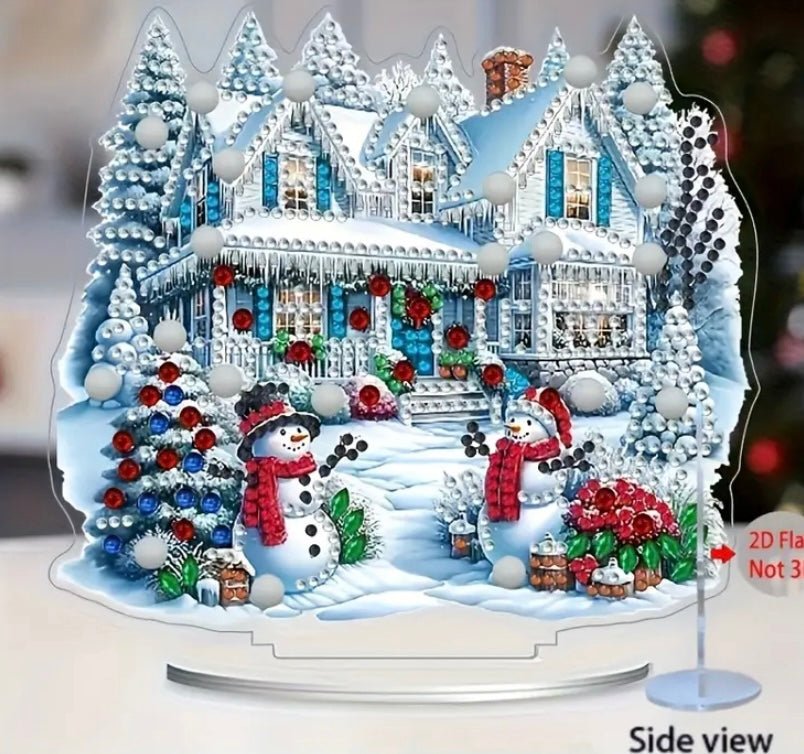 Snowman House DIY Diamond Art Kit - Christmas Diamond Art Ornament - Christmas Decoration Craft Kit in Acrylic - Elegantly You