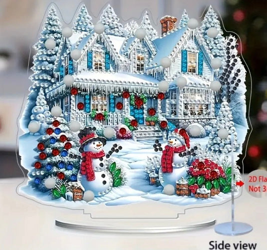 Snowman House DIY Diamond Art Kit - Christmas Diamond Art Ornament - Christmas Decoration Craft Kit in Acrylic - Elegantly You