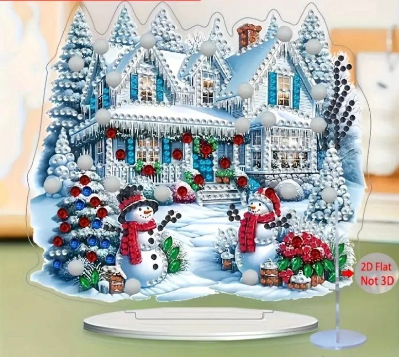 Snowman House DIY Diamond Art Kit - Christmas Diamond Art Ornament - Christmas Decoration Craft Kit in Acrylic - Elegantly You