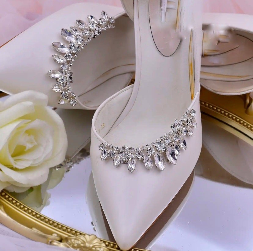 Stylish Crystal Diamante Wedding Shoe Clips, Bridal Shoe Clip, Shoe Decoration, Wedding Shoe Jewellery, Wedding Accessories X39S - Floralific