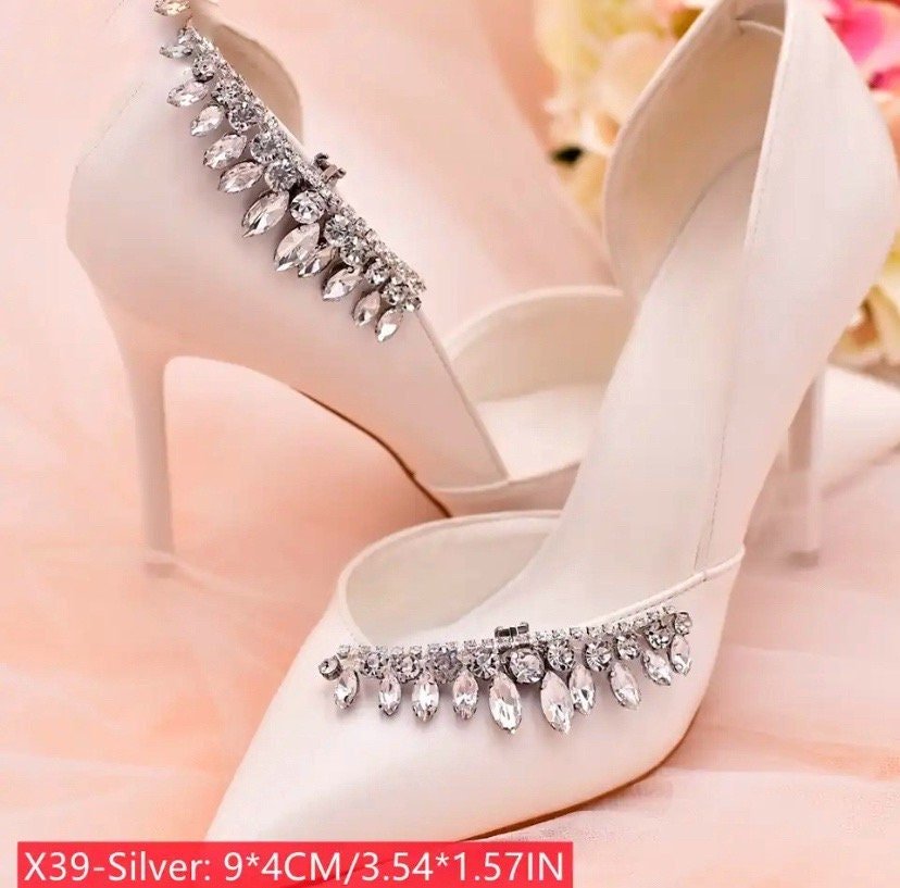 Stylish Crystal Diamante Wedding Shoe Clips, Bridal Shoe Clip, Shoe Decoration, Wedding Shoe Jewellery, Wedding Accessories X39S - Floralific