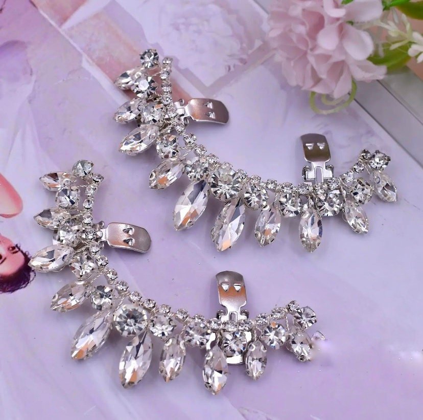 Stylish Crystal Diamante Wedding Shoe Clips, Bridal Shoe Clip, Shoe Decoration, Wedding Shoe Jewellery, Wedding Accessories X39S - Floralific