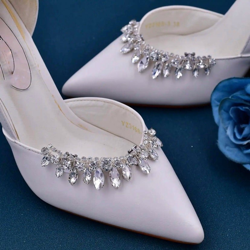 Stylish Crystal Diamante Wedding Shoe Clips, Bridal Shoe Clip, Shoe Decoration, Wedding Shoe Jewellery, Wedding Accessories X39S - Floralific