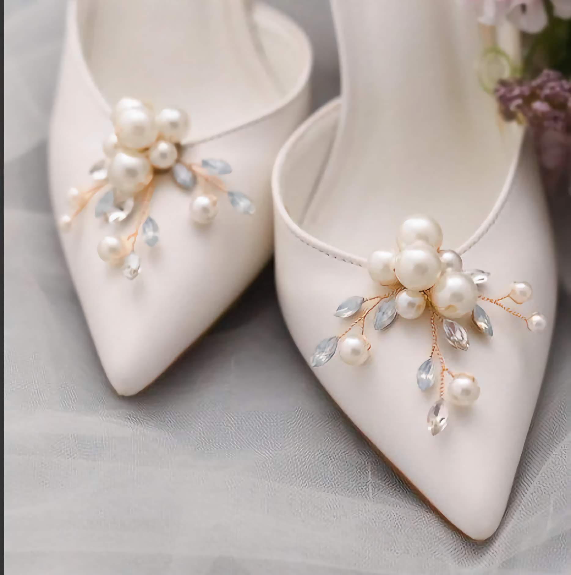 Wedding Shoe Clips, Bridal Shoe Clip, Pearl and Crystal Wedding Shoe Accessories, Shoe Decoration, Shoe Jewellery, Wedding Accessories X24 - Floralific