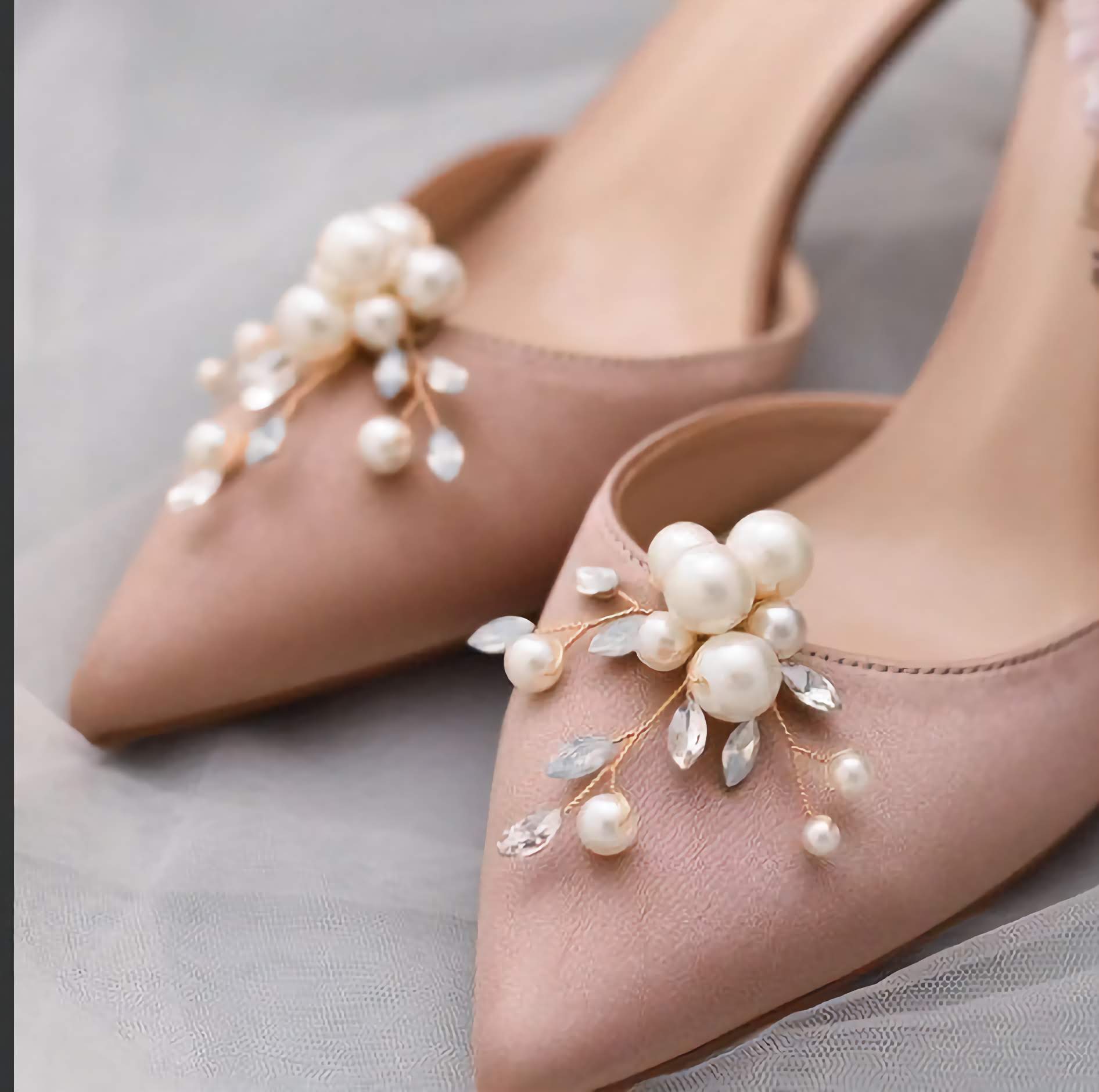 Wedding Shoe Clips, Bridal Shoe Clip, Pearl and Crystal Wedding Shoe Accessories, Shoe Decoration, Shoe Jewellery, Wedding Accessories X24 - Floralific