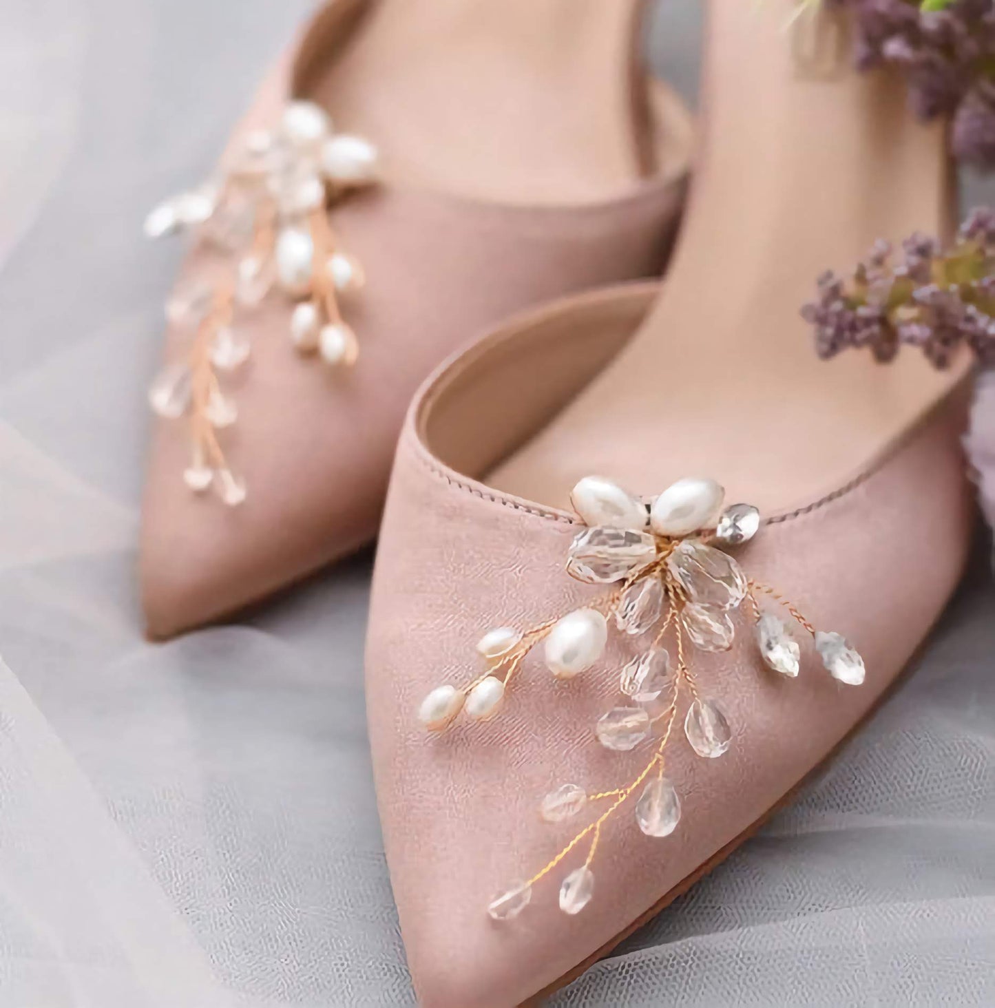 Wedding Shoe Clips, Bridal Shoe Clip, Pearl and Crystal Wedding Shoe Accessories Shoe Decoration, Wedding Accessories, Shoe Jewellery (X23) - Floralific